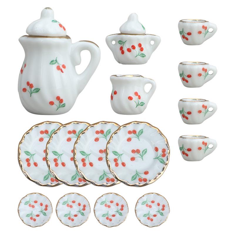 1:12 Dollhouse Miniature Porcelain Tea Set - 15-Piece Toy Model Gift, Multiple Styles Available