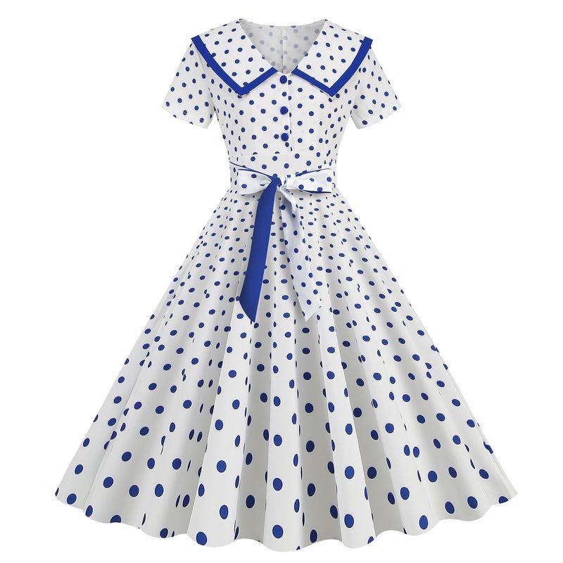 Retro Polka-Dot Slim-Fit Dress Belt Short Sleeve
