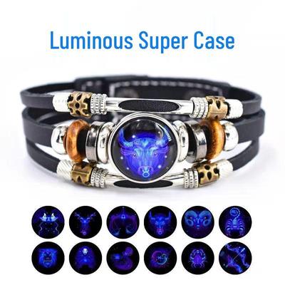 Retro Luminous Zodiac Leather Bracelet for Men & Women - Handmade Couple's Jewelry