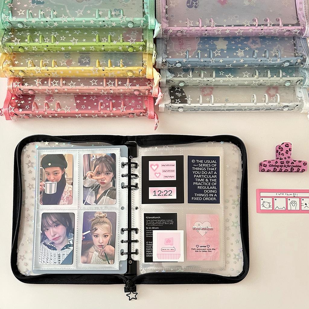 A5 Star Transparent Cover Binder Pocard Holder Idol Kpop Po Album Po Collect Book Zipper Bag Storage School Stationery
