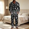Men's Christmas Pajama Set with Button Down Shirt and Straight Leg Pants, Casual Print Sleepwear Two Piece Outfit, Festive Holiday Loungewear