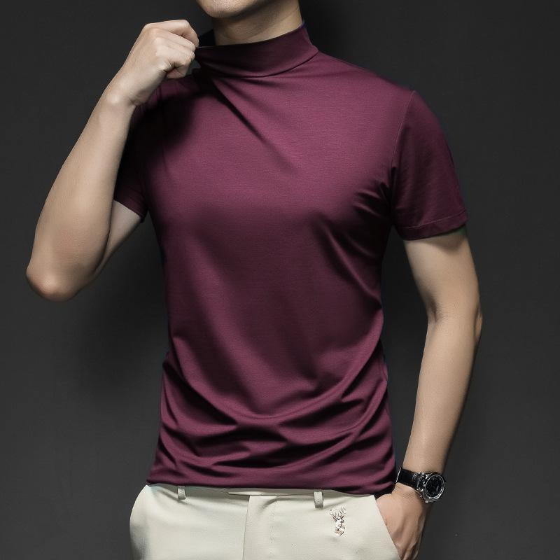 Cross-border Summer Solid Color Short-sleeved Fashion Bottoming Shirt Men's Tight Turtleneck T-shirt