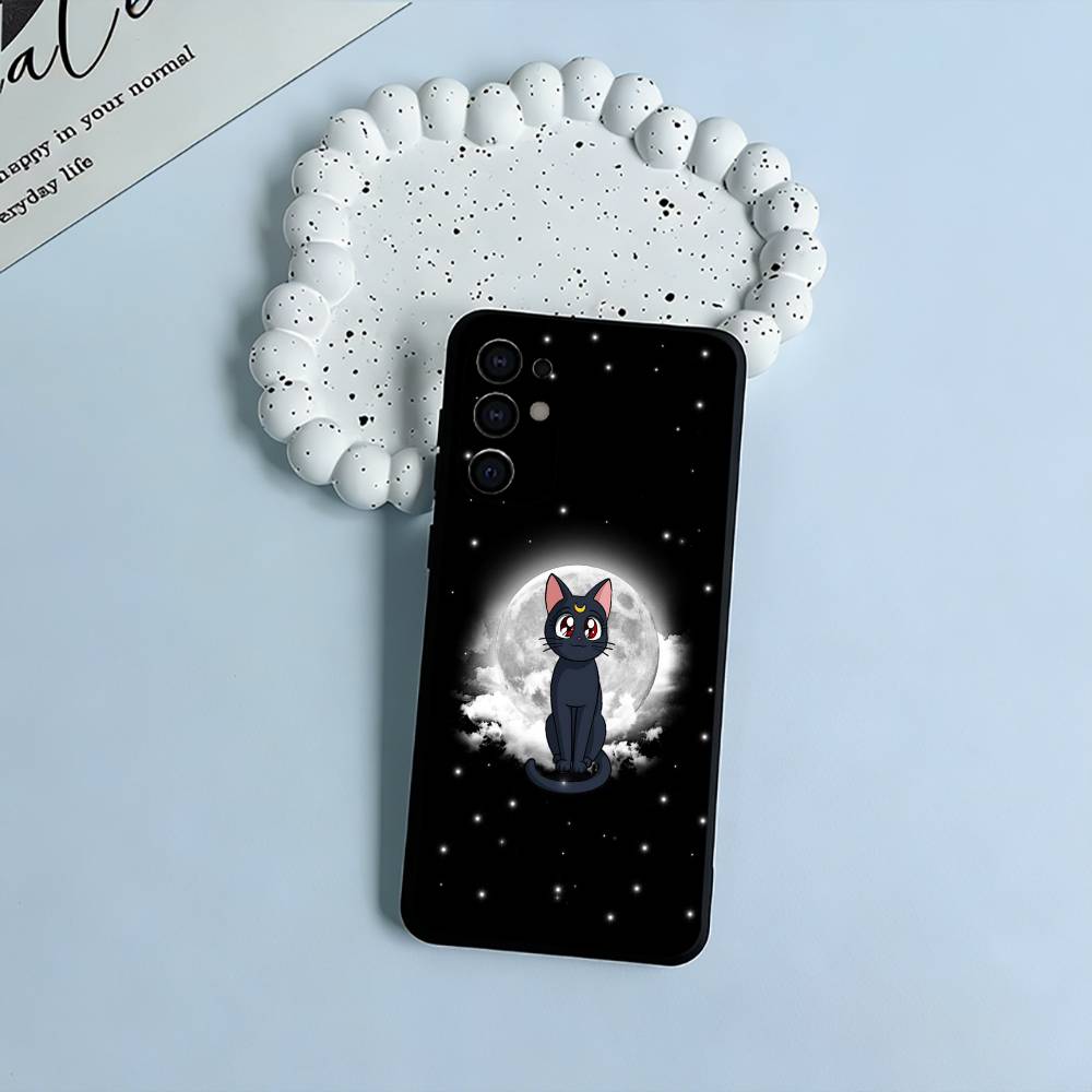 S-Sailor- Moon Black Soft Silicone Phone Case for Samsung S25, S24, S21, S22, S23, S30, Ultra, S20, Plus, FE, Lite