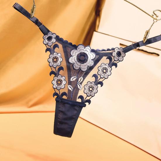 Perizoma da Donna Lavorazione a Maglia Trasparente Applicazione Asciugatura Rapida Vita Bassa Regolabile Rete Ricamo Floreale Mutandine da Donna per Luna di Miele