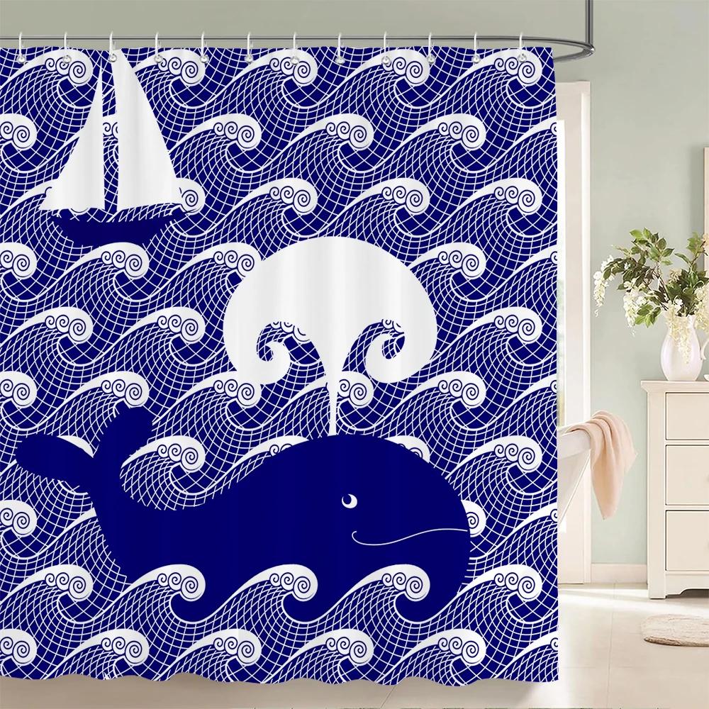 High Quality Nautical Anchor 3D Printed Fabric Shower Curtains Waterproof Bathroom Curtain Bathroom Decor with 12 Hooks