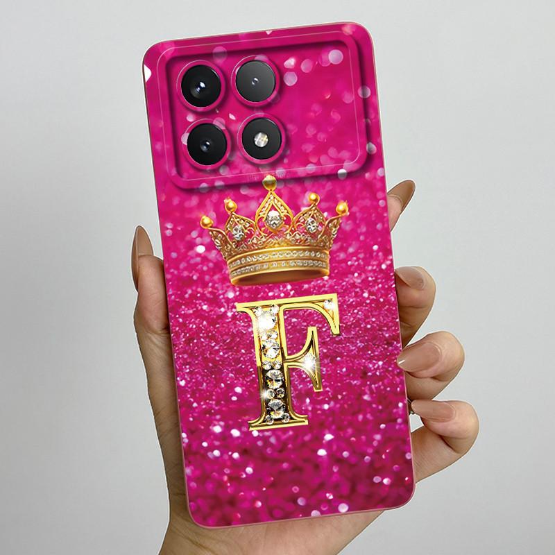 For Xiaomi Poco X6 Pro 5G Fashion Crown Initial Letter Couple Phone Case PocoX6 Pro 5G Soft Silicone TPU Lens Protective Casing