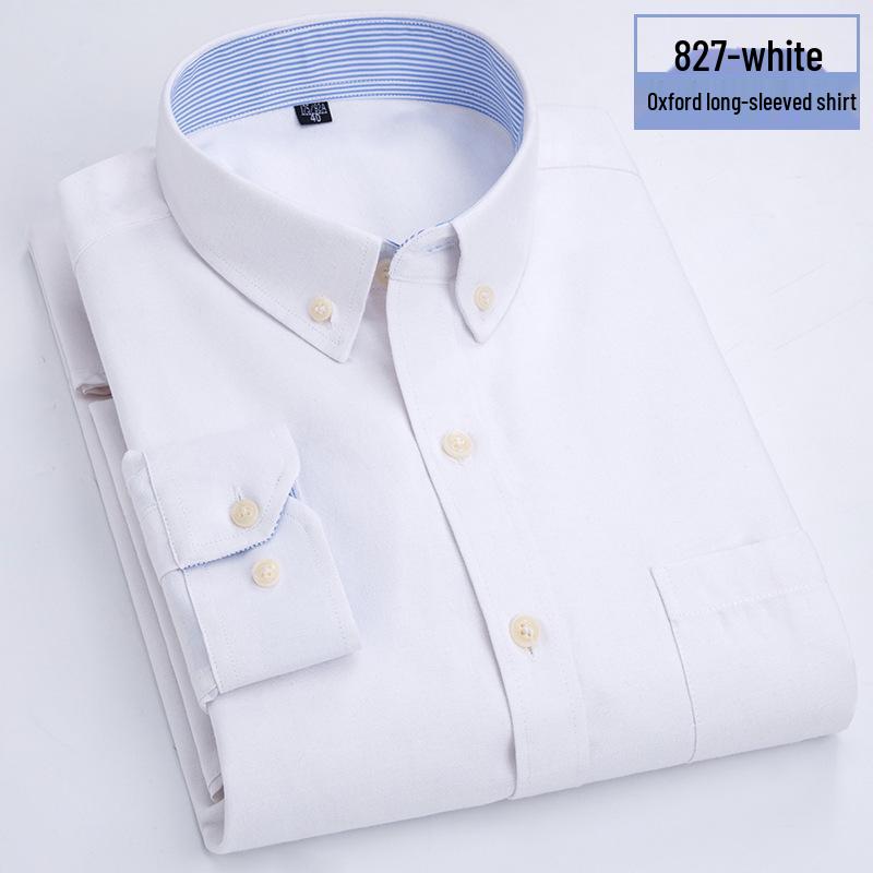 Men's Oxford Cloth Button-Down Shirt - All-Season, Long-Sleeved, Contrast Collar, Casual Cardigan Style for Middle-Aged and Elderly
