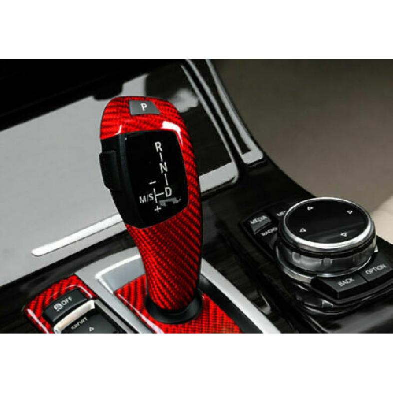 Red Real Carbon Fiber Gear Shift Knob Trim Cover Fit for BMW X3 X4 X5 X6 F10 F30