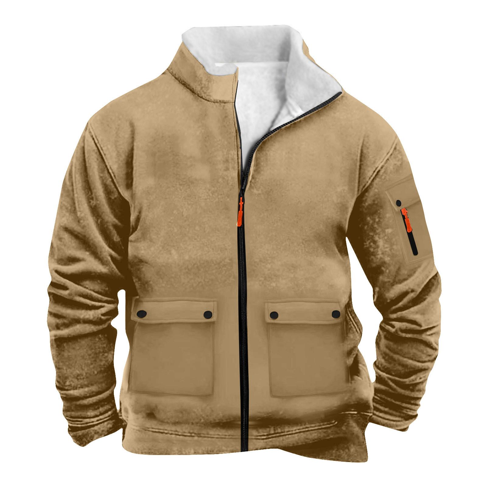 

Мужская однотонная куртка-свитшот на молнии с карманом на молнии, спортивная большого размера, повседневная XL хаки