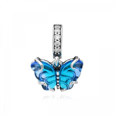 PAndora 792698c01 Blue Murano Glass Butterfly Pendant And Dangle Silver Charm