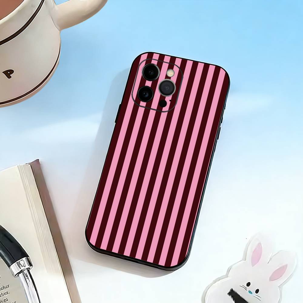 M-Multicolor Stripes  Phone Case For iPhone 17,16,15,14,13,12,11 Plus,Pro Max,XS,Soft Silicone Black Cover