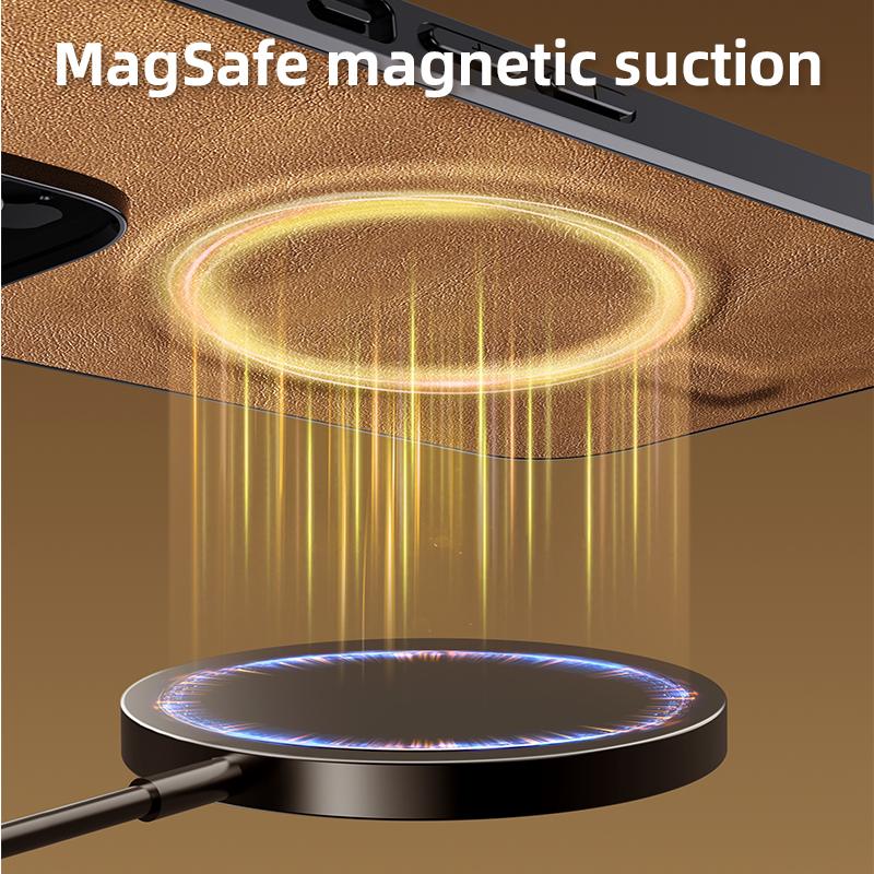 Luxury Leather Case For Iphone 14 13 12 11 Pro Max Magnetic Magsafe Wireless Charging Shockproof Silicone Phone Cover Funda Para