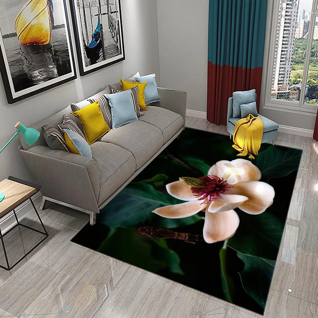 Magnolienblüten Teppich Rosa und Weiß Blumenteppiche Fußmatten Schlafzimmerdeko Bodenteppiche für Badezimmer Küche Eingang Rutschfester Teppich