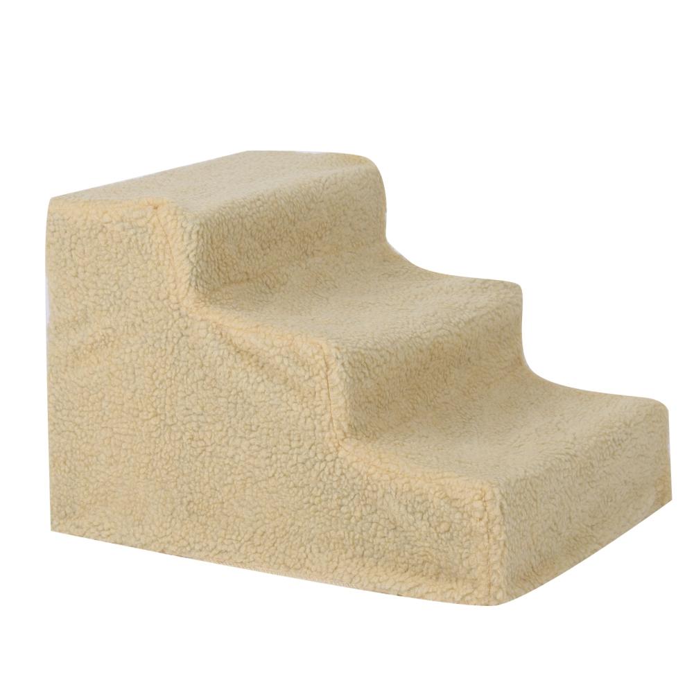 3 Steps Pet Dog Cat Stairs Ramp Ladder with Removable Cover for High Bed(Beige)