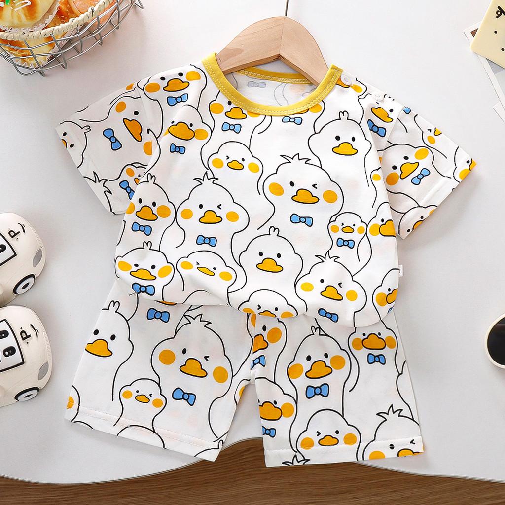Kinder Cartoon Muster Baumwolle Kurzarm Pyjama Set Für Sommer Komfort Spielzeit