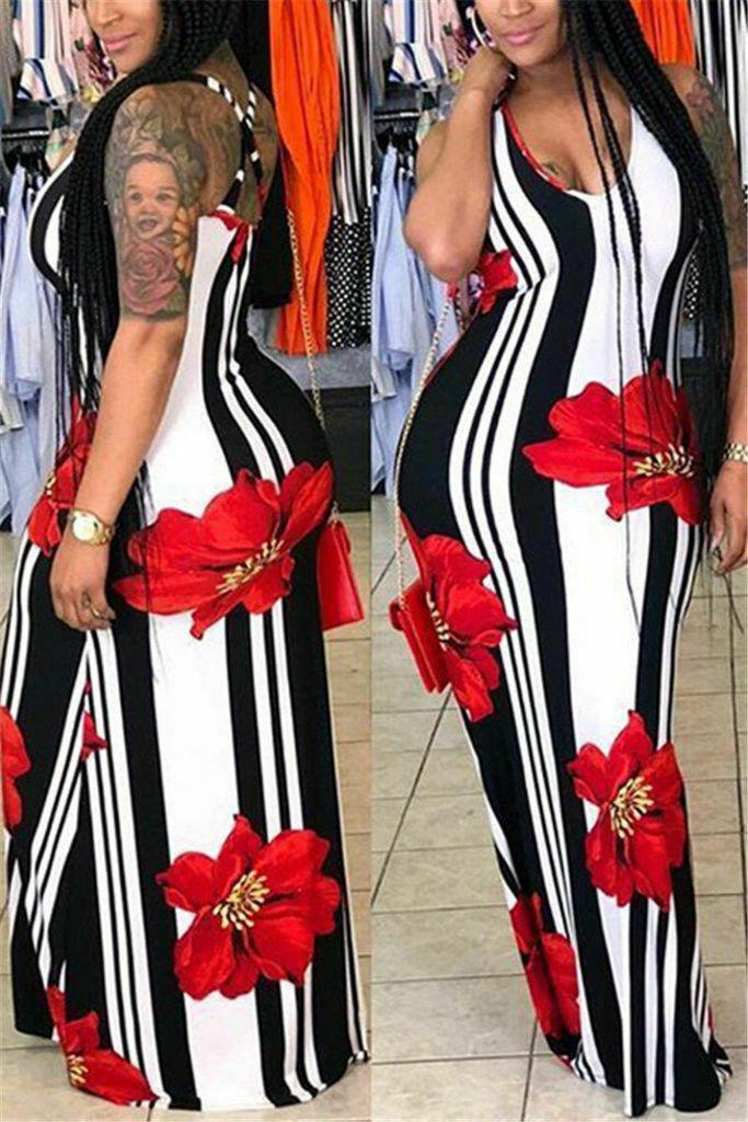 Stunning Plus Size Lady Floral Boho Party Bodycon Maxi Dress For Elegant Occasions