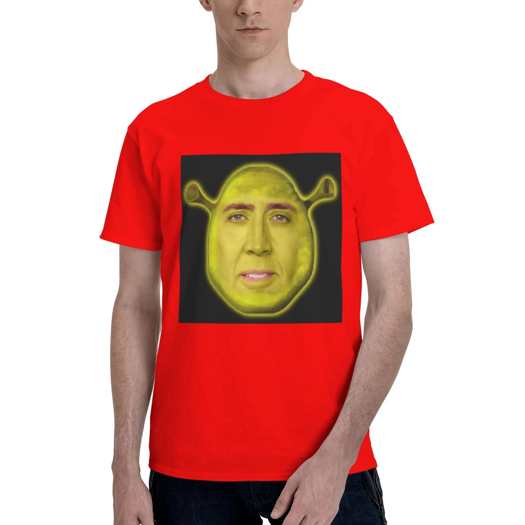 Nicholas Cage as Shrek Nicolas Cage Nick Cage Nic Cage Men TShirt Oversized T Shirts Mens Round Neck Cotton Tees Short Male S