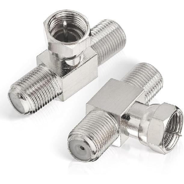 Wlaniot F Type Splitter 3 Way F-Type Female To 2 Female Coaxial Connector Adapter T-Shape for TV Video VCR Antenna TV Cable Satellite Tuner Antenna