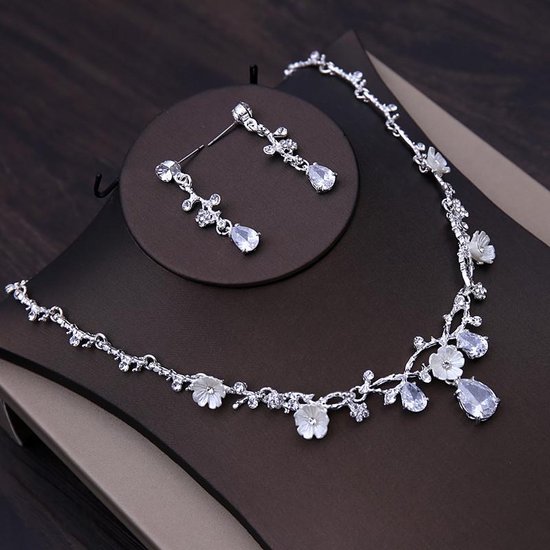Flower Crystal Bridal Jewelry Sets Handmade Tiaras Earrings Necklace Crown Wedding Dress Bride Jewelry Set Prom