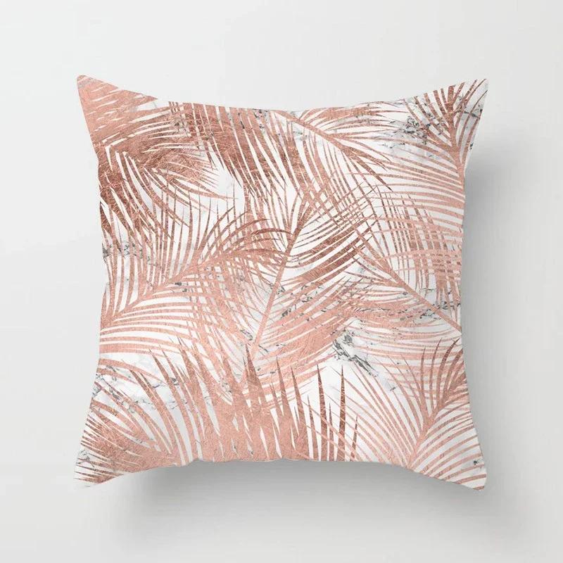 

Rose Gold Pink Palm Pillowcase Tropical Plants Polyester Cushion Cover Pillowcase for Living Room Sofa Car Home Decor 45x45cm 16x16Inch