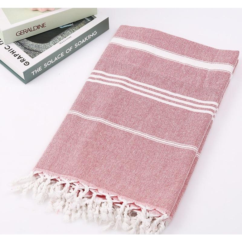 Turkish Beach Towel Outdoor Woven Shawl Quick Dry Bath Towel Striped Edge Towel for Travel Beach Swimming Camping красный