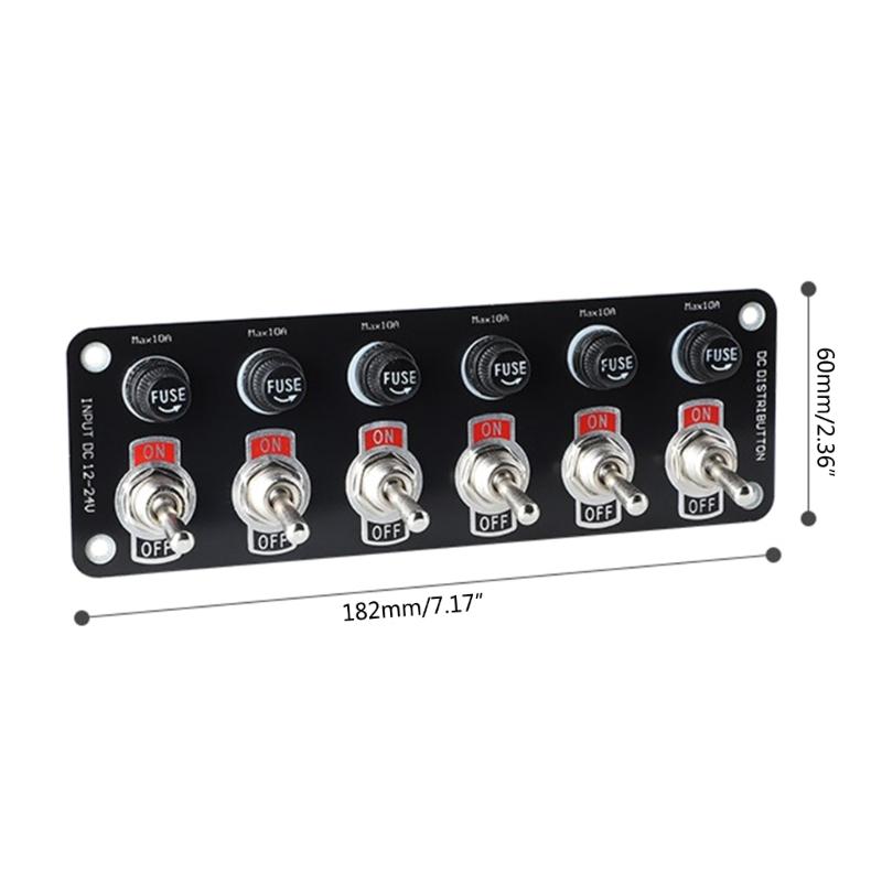 Rockers Switch, 6 Gang Round Rockers Switch Panel, Waterproof Easy-to-Install 12V 24V Switch 10A Fuses for Boats RVs