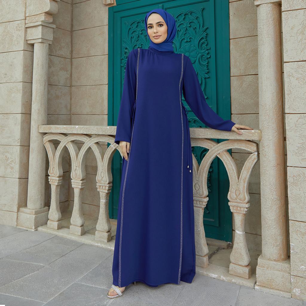 Side Tie Long Sleeve Plus Size Muslim Women Dress Abaya