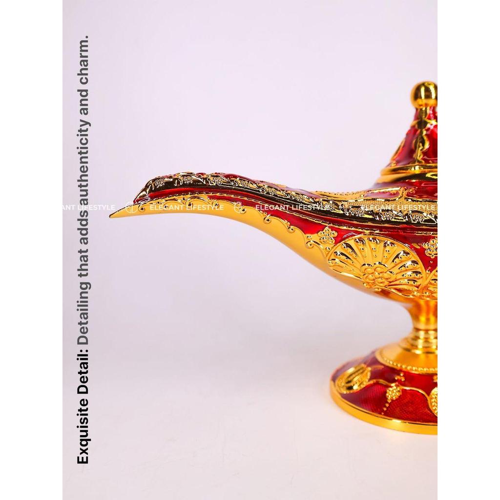 Ge Aladdin Chirag Lamp-Luxurious Metal Jewelry Box,Decorative Showpiece, Home & Office-(Gold-red)