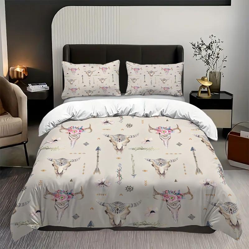 Comforter Bull Head Bone Flower Pattern 3D Printed Exotic Style Bedding Set Soft Comfortable Polyester