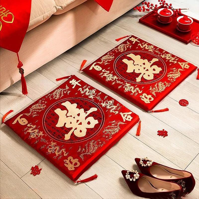 42cm 2 peças Cerimônia do Chá de Casamento Chinês Vermelho Dupla Felicidade Dragão Fênix Almofada de Joelhos Decoração de Casa Presentes de Casamento
