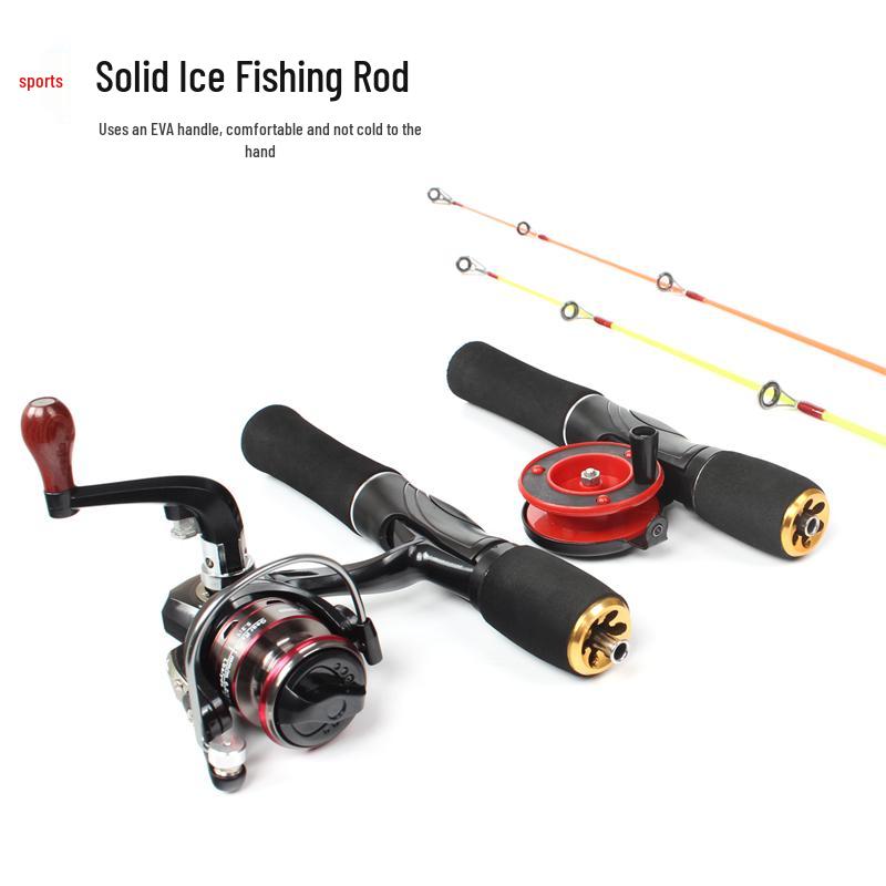 Ice Fishing Ultra-Hard Casting Rod Set: Compact, Solid Core, Short Gun Handle for Winter and Raft Fishing.