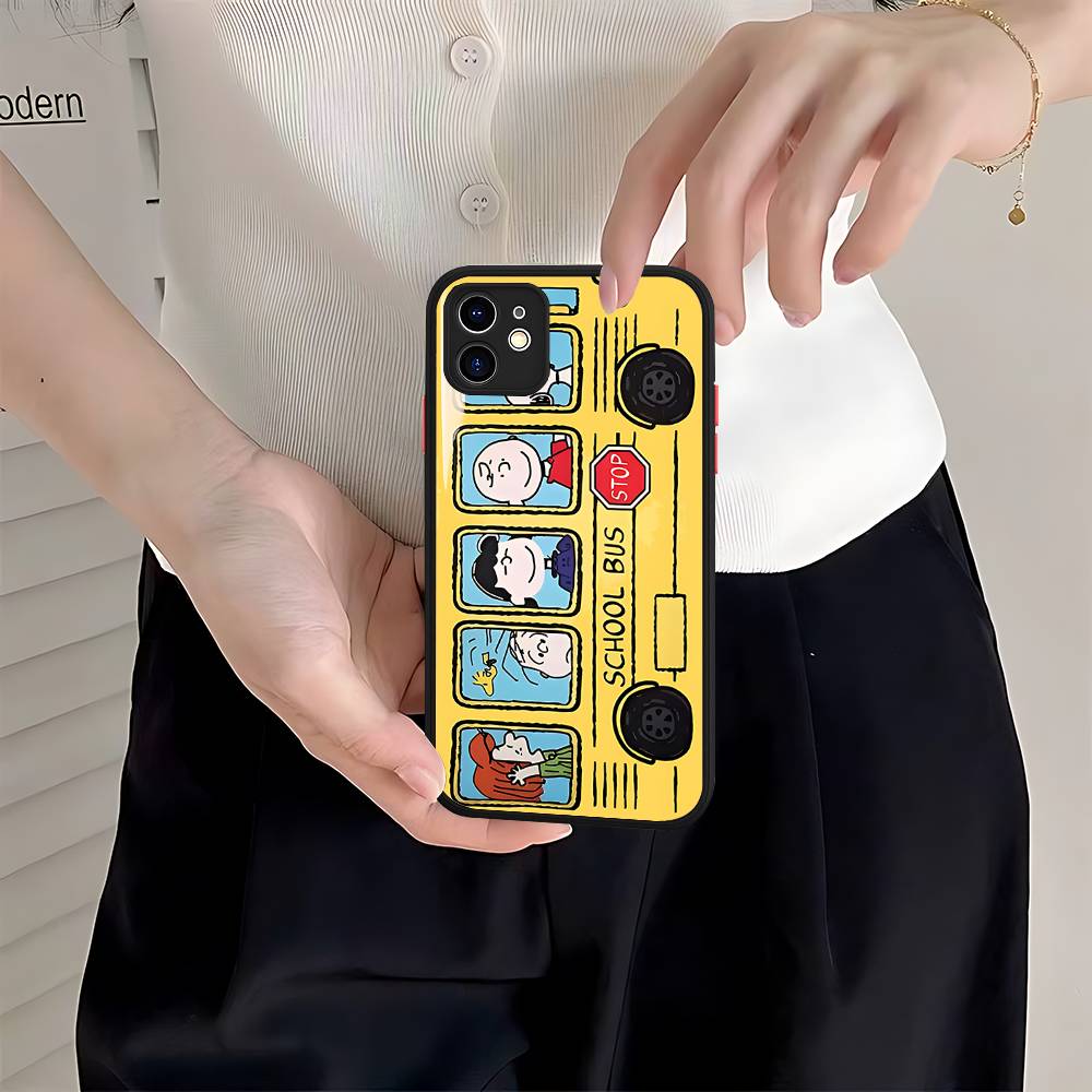 Cute Cartoon S-Snoopys For IPhone 16 15 14 13 12 11 Pro Max X XS MAX Plus Translucent Black Phone Cover
