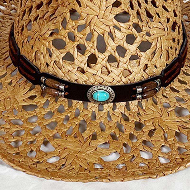 Western Hat Handcrafted Openwork Design Lightweight Paper Straw Sun Hat Adjustable For Beach Travel Outdoor Event