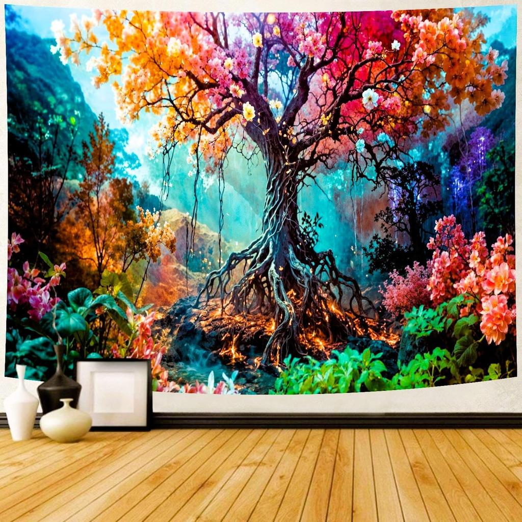 Delur Forest Tapestry Tree of Life Tropical Rainforest Tapestry Wall Hanging Colorful Nature Landscape Mystical Psychedelic Spiritual Headboard for