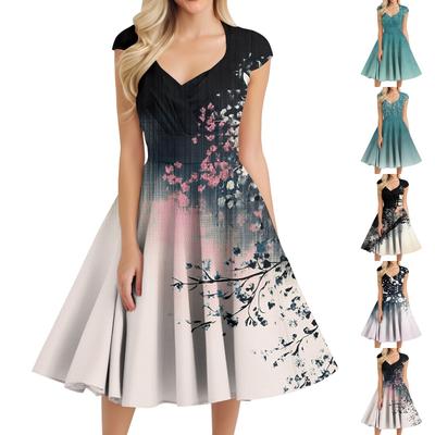 Women's Casual Fashion V-Neck Sleeveless  Printed Mid-Length Dress