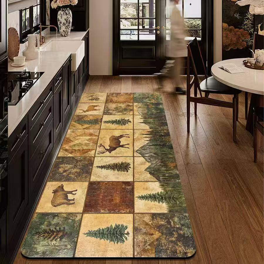 's New Retro Kitchen Floor Mat, Soft And Anti-Slip, Bathroom Door Carpet, Corridor Floor Mat, Home Decoration