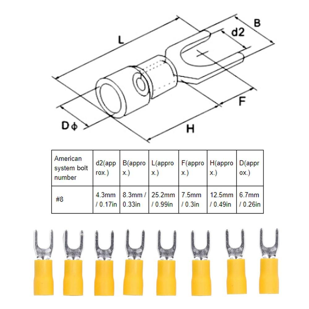 50 Stück Langlebige SV5.5-4 Gabelklemmen 12-10 AWG Gelbe Kabelschuhe Drahtverbinder Kabelverbindung