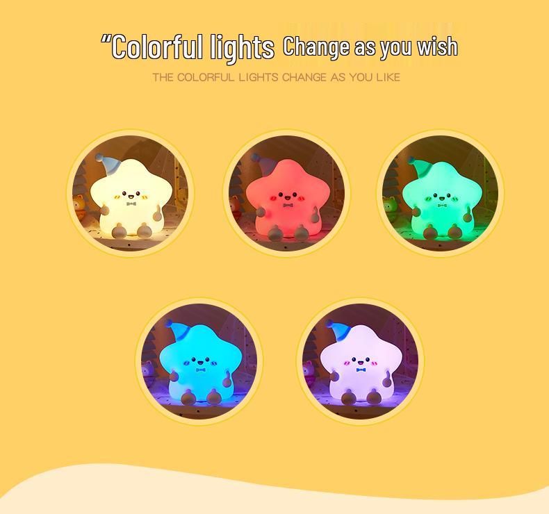 Rechargeable Remote-Control Seven-Color Star Silicone Night Light for Kids