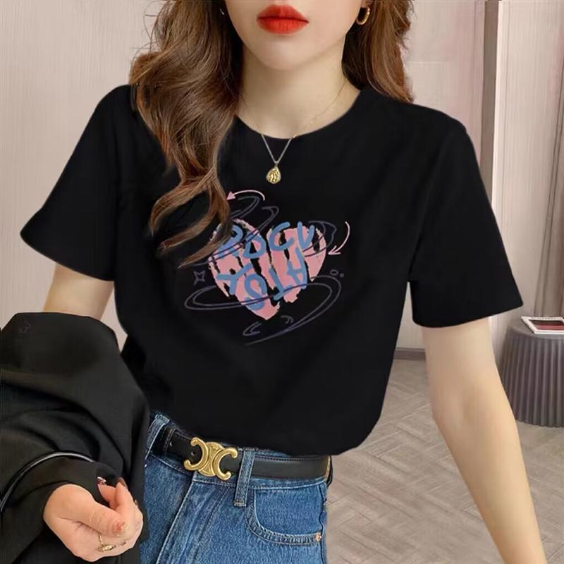 

Apricot pure cotton love short-sleeved t-shirt women s 2025 new pure cotton loose fashion front shoulder top trendy XXXL