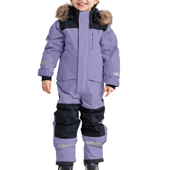 Kids One Piece Ski Suit Waterproof Windproof Snowsuit Tear-Resistant Warm Coral Fleece Lining Winter Outdoor Overalls for Boys Girls Snowboarding