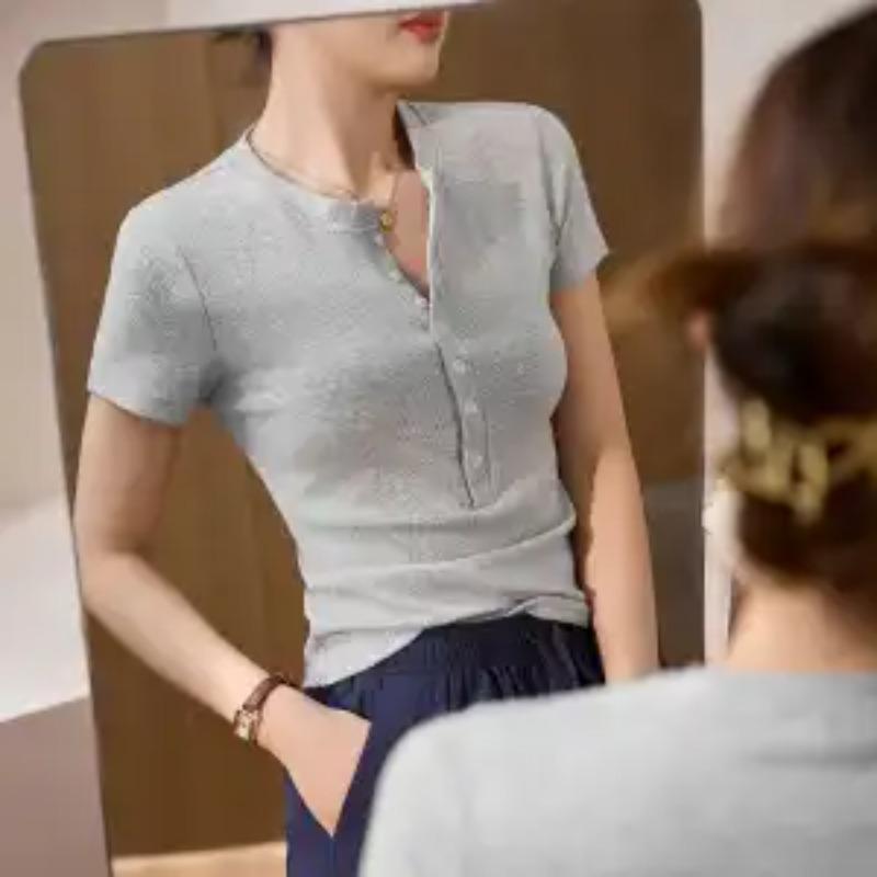 

Мужская футболка Henley с коротким рукавом, приталенная, однотонная, повседневная, базовая S серебряный