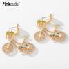 Cute Temperament Cartoon Bicycle Kitchenware Rhinestone Earrings Exaggerated Creative Dripping Oil Earrings PD988