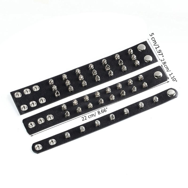 Spiked Studded Bracelet Black Leather Rivets Punk Bracelet Cuff Wrap Bangle Metal Snap Button Wristband for Men Women