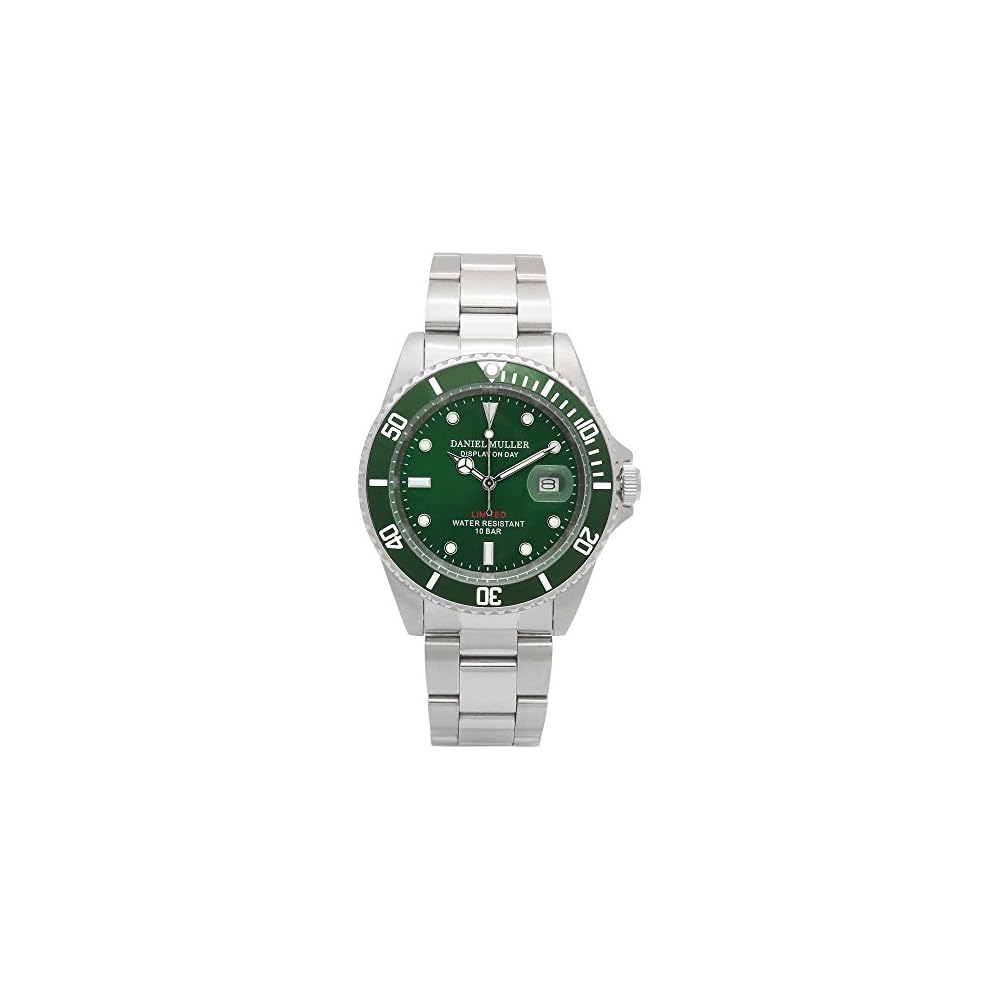 Daniel Muller DM-2018GN All Stainless Steel 10 ATM Waterproof Diver s Watch Green