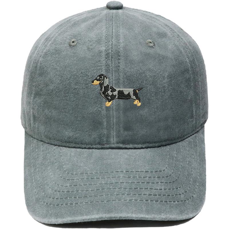 Spotted Dachshund Embroidered Baseball Cap Washed Vintage Daddy Hat Pet Lovers Outdoor Dog Walking Shade