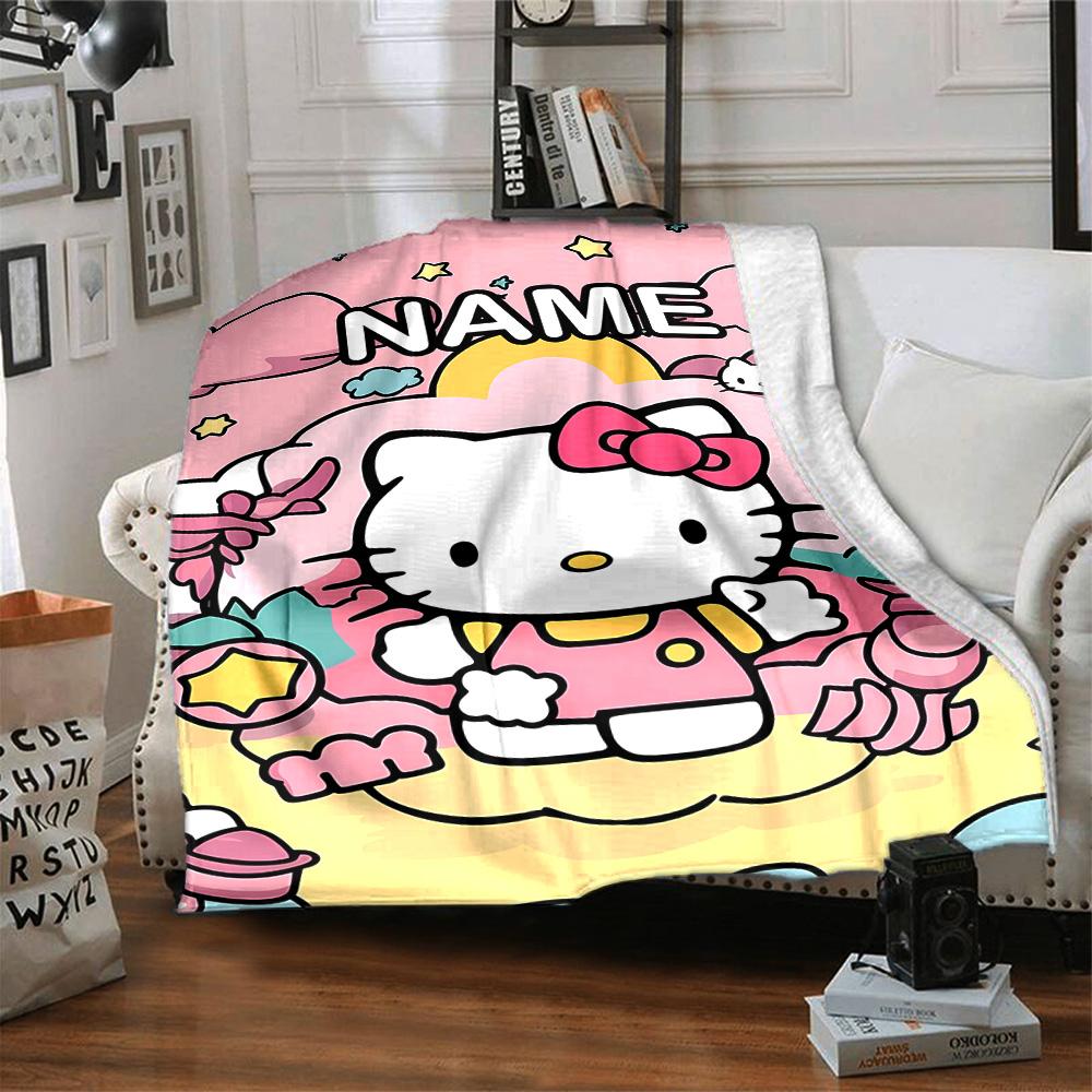 Customizable HelloKitty12 Throw Blanket – Personalized Name, All-Season Cozy Snug Blanket, Machine Washable, Personalized Blanket