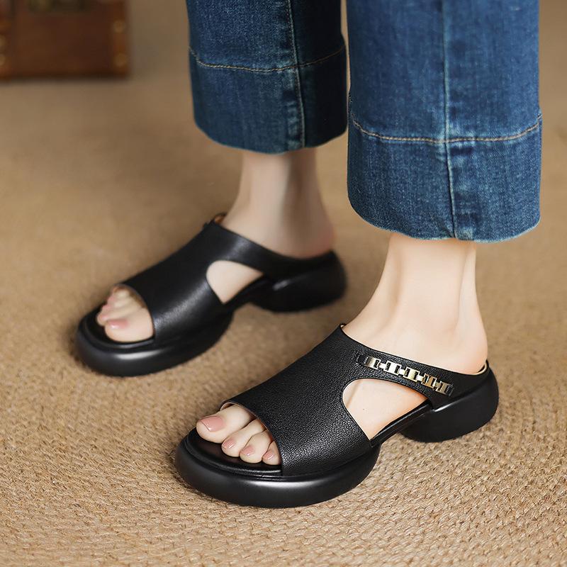 Thick-soled one-word cool slippers for women's summer wear, new super soft sheepskin, simple and lightweight non-slip sandals