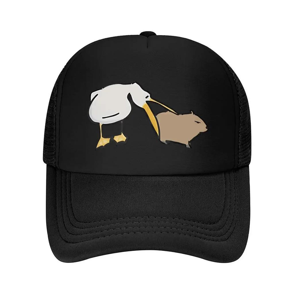 Bird and Capybara Nature Fun Art Design Mesh Baseball Cap