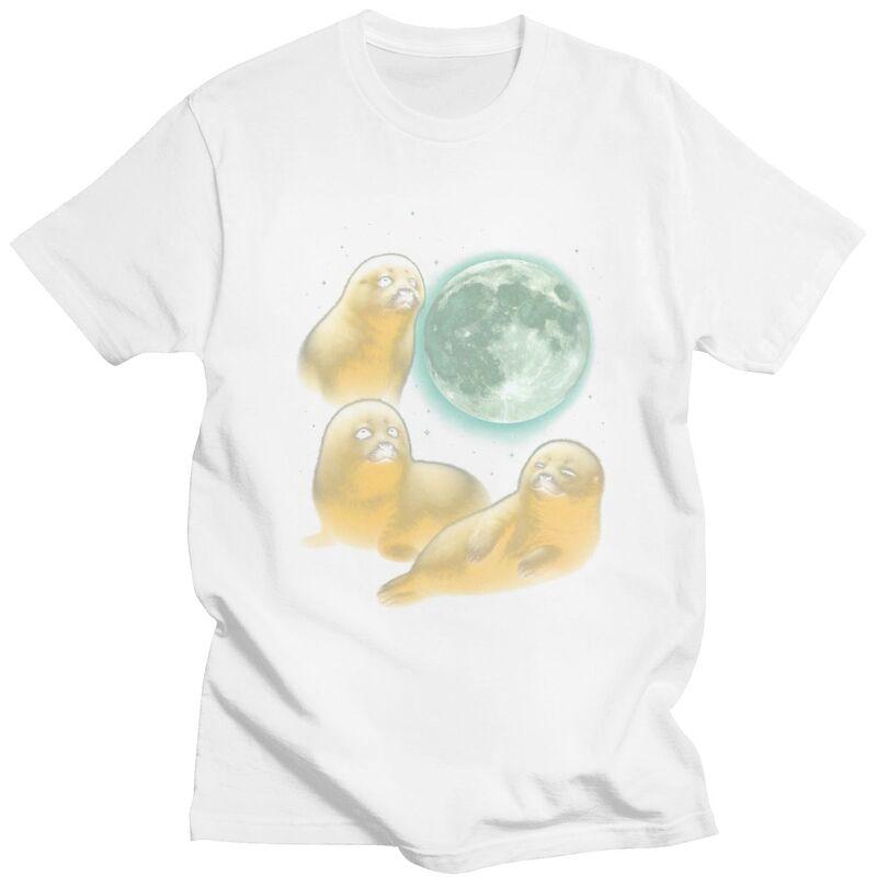 Male Baby Seals And The Moon T Shirt Round Neck Pure Cotton Short Sleeve Tee Shirt Novelty Loose Fit Summer Tyle Clothing