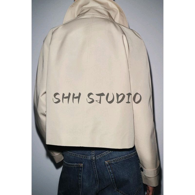 Autumn New Women clothes French style Minimalist Cotton Single-Breasted Turtleneck Long sleeve Short Trench coat 3833245